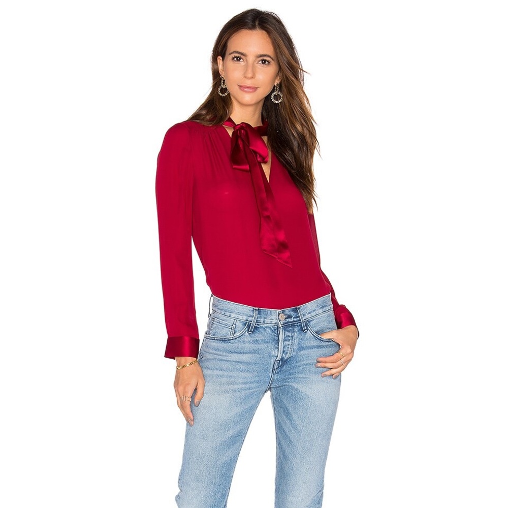 Alice Olivia Irma Silk Neck Tie Blouse Top